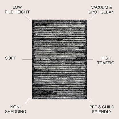 JONATHAN Y Khalil Modern Berber Stripe Black/Cream Indoor Area Rug, 3x5, Contemporary, Bohemian, Easy-Cleaning for Living Room, Bedroom, Kitchen, Pet Friendly, Non-Shedding (MOH207F-3)