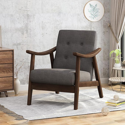 Ball & Cast Accent Chair Wide Armrest Mid-Century Lounge Living Room Chairs with Button Tufting,Wood Frame Seating Furniture for Bedroom,Apartment,Dark Gray