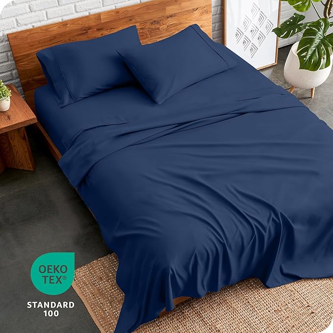 Bare Home Queen Sheet Set - Luxury 1800 Ultra-Soft Microfiber Queen Bed Sheets - Double Brushed - Deep Pockets - Easy Fit - 4 Piece Set - Bedding Sheets & Pillowcases (Queen, Dark Blue)