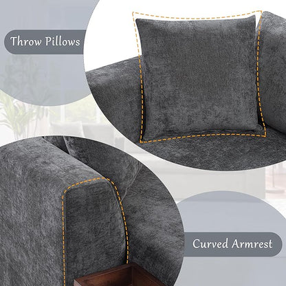 Merax 93.7" L-Shaped Sectional Sofa with Wooden Storage Compartment, Chenille Upholstered Deep Seating Sleeper Couch & Chaise Lounge and Throw Pillows for Living Room, Gray