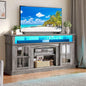 YITAHOME LED Farmhouse TV Stand for 75 Inch w/Outlets, Modern Entertainment Center with Glass Doors and Adjustable Storage Shelves, Media Console TV Cabinet for for Living Room, Grey