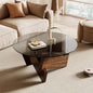 Honyee Morden Rounded Coffee Table, 30.7" x 30.7" x 16.1" Tempered Glass Top for Living Room, Color: Walnut