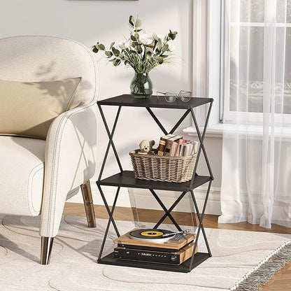 3-Tier End Table Set of 2 Small Side Table Tall Bedside Night Stand with Storage Sofa Side desks for Living Room Bedroom Office Bathroom Small Space, Black ET-03BK-2