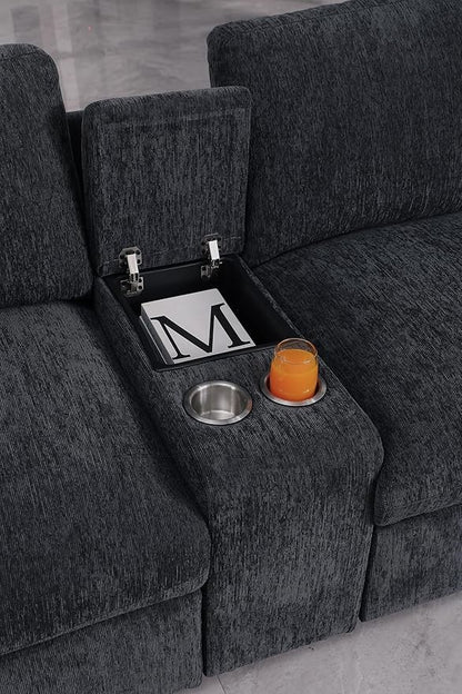 127" Modular Sectional Sofa,Modern Oversized Cloud Couch with Cup Holder&USB Port,7 Seat Convertible L-Shaped Chenille Sofas W/Ottoman,Pillows&Storage Box,Comfy Couches for Living Room,Dark Gray