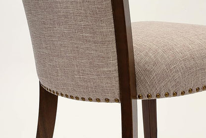 East West Furniture VEP8T04 Verona Parsons Dining Chairs - Nailhead Trim Light Tan Linen Fabric Upholstered Chairs, Set of 2, Walnut