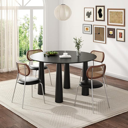 Casaphoria 52" Round Dining Table, Kitchen Table for 6 with Arc-Shaped Edge Top and Cylindrical Legs, Easy Assembly for Living Room, Dining Room, Black