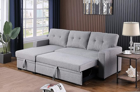 Devion Furniture Maison 4-in-1 Convertible L Shaped Couch with Pull Out Bed and Storage, Sectional Sleeper Sofa with Reversible Chaise for Living Room, Apartment, Bedroom, Office