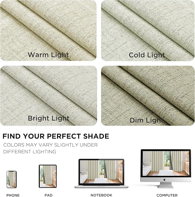 Joydeco 100% Blackout Curtains for Bedroom - Natural Linen Curtains 42" W x 84" L Long, Thermal Insulated 2 Panels Light Beige. Room Darkening Light Blocking Drapes for Living Room