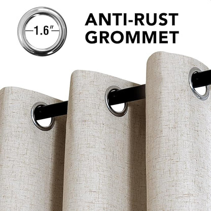 H.VERSAILTEX Linen Curtains 100% Blackout Curtains for Bedroom 96 inch Long Full Light Blocking Nature Linen Blended Window Curtains for Living Room Nickel Grommet (2 Panels, Heathered Linen)