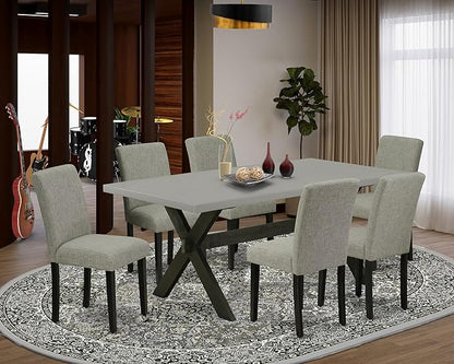 East West Furniture X697AB106-7 7 Piece Kitchen Table Set Consist of a Rectangle Dining Table with X-Legs and 6 Shitake Linen Fabric Parson Dining Chairs, 40x72 Inch, Multi-Color
