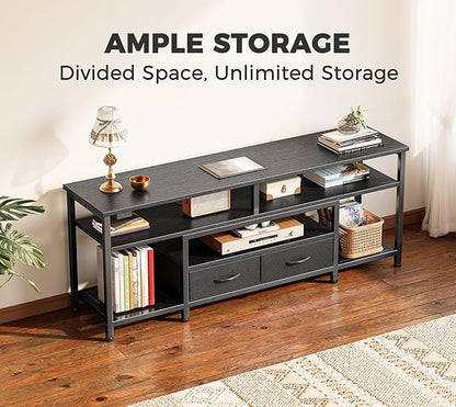 Huuger TV Stand for 55 60 Inch TV, Entertainment Center with Power Outlets and LED Lights, 54 Inch TV Console for Living Room, Media Console with Drawers and Shelves, Black