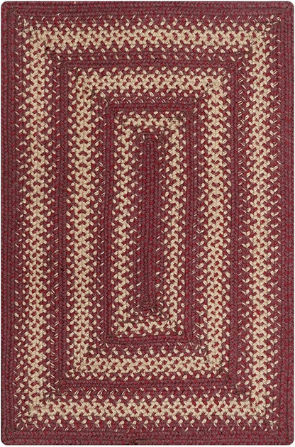 Autumn Maple Burgundy and Tan Braided Area Rug, Jute, 4x6' Rectangle - Rustic Primitive Decor for Entryway, Bedroom, Everywhere