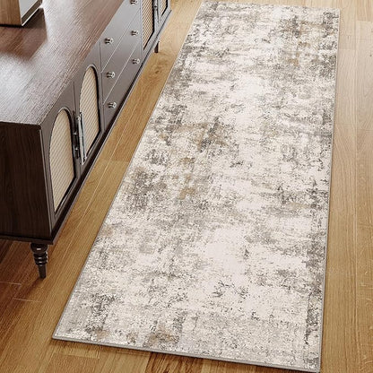 2x6 Washable Runner Rug Brown Grey Neutral Abstract Hallway Kitchen Living Room Bedroom Non Slip Throw Rug Soft Low Pile Indoor Carpet for Entrance Laundry Bathroom