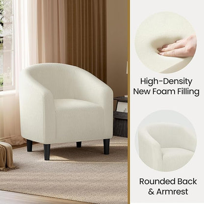 Yaheetech Accent Barrel Chair, Corduroy Fabric Club Chair, Furry Sherpa Elegant Armchair with Cozy Soft Padded, Suitable for Living Room Bedroom Reception Room Office, Beige