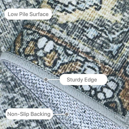 8X10 Area Rugs Machine Washable Rugs for Living Room, Vintage Boho Large Rugs for Bedroom Dining Room, Non Slip Indoor Soft Distressed Lightweight Thin Low Pile Carpet, Slate Grey