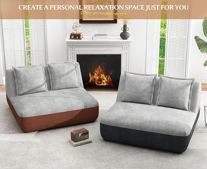 Hobestluk Small Sofa Couch Lounge Sofa Chair for Living Room, Comfy Memory Foam Couch, Mini Sofa with Side Pocket for Living Room, Bedroom (Terracotta+Light Grey)