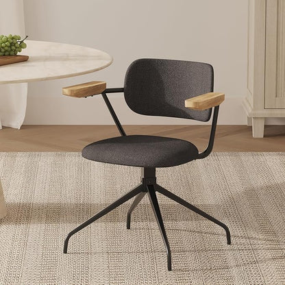 Modern Swivel Dining Chairs Set of 2 with Arms,Upholstered Comfortable Dining Room Chairs, Wooden Armrests & Sturdy Metal Frame, Stylish Kitchen & Dining Table Chairs for Modern Décor