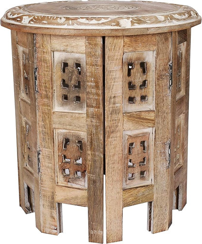 Versatile Octagonal Wooden Table – 12" Round Top, 12" Height – Rustic White-Wash Coffee Table, Side Table, or End Table for Living Room, Bedroom, or Kids’ Room