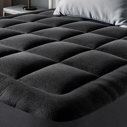 Ultra Soft King Size Mattress Topper - Viscose Made from Bamboo Pillow Top Mattress Pad for Back Pain Relief - Naturally Cooling for Hot Sleepers, Black