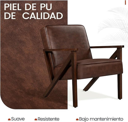 Yaheetech Accent Chair, Armchair with Strong Wood Frame, PU Leather Modern Retro Lounge Chair for Living Room/Lounge/Office/Reception Area, 2 Pieces, Dark Brown