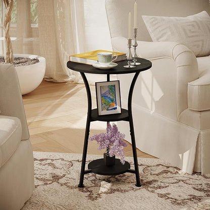 Dulcii Small Round End Table for Narrow and Small Space, 3-Tier Round Accent Couch Beside Table, Modern Side Table Corner Sofa Table Nightstand for Living Room Bedroom,Black