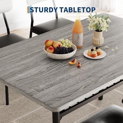 GarveeHome Dining Table Set for 4 with Storage Rack, 5-Piece Kitchen Table and Upholstered Chairs of 4, Wood Tabletop & Heavy-Duty Metel Frame, Dining Room Set for Small Space, Apartment, Gray
