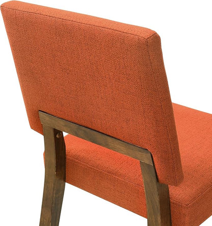 Armen Living Channell Mid Century Modern 7 Piece Walnut Wood Dining Table Set with Orange Fabric
