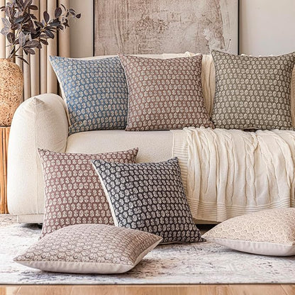 Foindtower Set of 2 Decorative Vintage Floral Print Throw Pillow Covers Neutral Modern Farmhouse Cushion Covers Boho Home Decor for Sofa Couch Chair Bedroom Living Room Outdoor,22×22 Inch,Tan Taupe