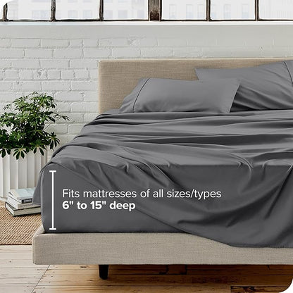 Bare Home Queen Sheet Set - Luxury 1800 Ultra-Soft Microfiber Bed Sheets - Double Brushed - Deep Pockets - Easy Fit - 4 Piece Set - Bedding Sheets & Pillowcases (Queen, Grey)