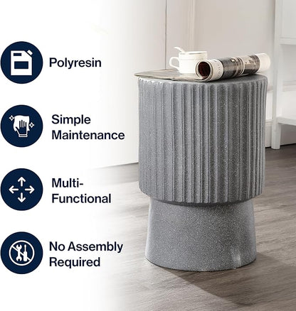 JONATHAN Y TBL1102A Louisa 19" Modern Art Deco Tambour Indoor/Outdoor Accent Table Minimalist, Contemporary, Bohemian, Mid-Century, Patio, Garden Room, Bathroom, Living Room, Gray Terrazzo Finish