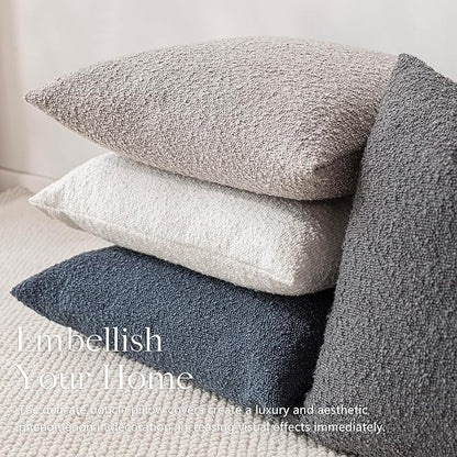 Foindtower Pack of 2, Decorative Textured Boucle Throw Pillow Covers Accent Solid Pillow Cases Cozy Soft Couch Cushion Case for Chair Sofa Bedroom Living Room Home Decor 22 x 22 Inch Neutral Grey
