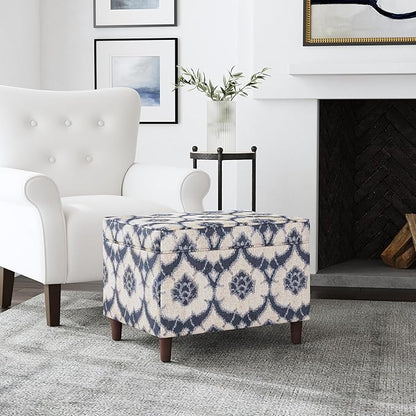 Home Decor | Dinah Collection Modern Storage Ottoman | Ottoman with Storage for Living Room & Bedroom(Blue Medallion Print)