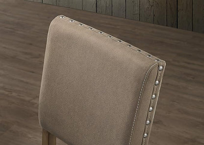 Roundhill Furniture Birmingham Script Printed Driftwood Finish Counter Height Dining Chair with Nail Head, Set of 2