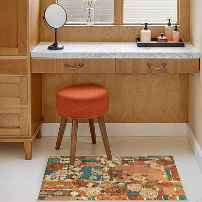 GENIMO Area Rug 2x3 Doormat, Machine Washable Low Pile Rugs, Small Floral Patchwork Retro Chenille Entryway Mat for Entrance, Hallway, Kitchen and Corridor, Rose Red