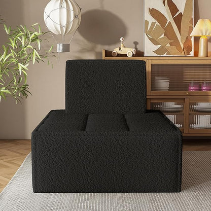 Modular Sherpa Sofa Chair, Cozy Floor Lounge Seating, No Armrests, Small Sofa for Small Spaces, Reading Nook, or Apartment Living, Single, Black