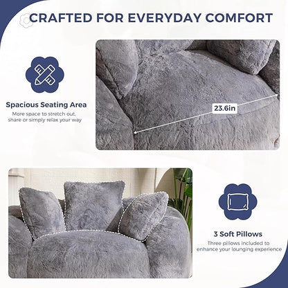 MAXYOYO Bean Bag Chair with 3 Pillows, Oversized Floral Shaped Bean Bag Sofa for Adults, Ultra Soft Faux Fur Floor Sofa, Large Stuffed Reading Chair for Living Room Bedroom, Grey