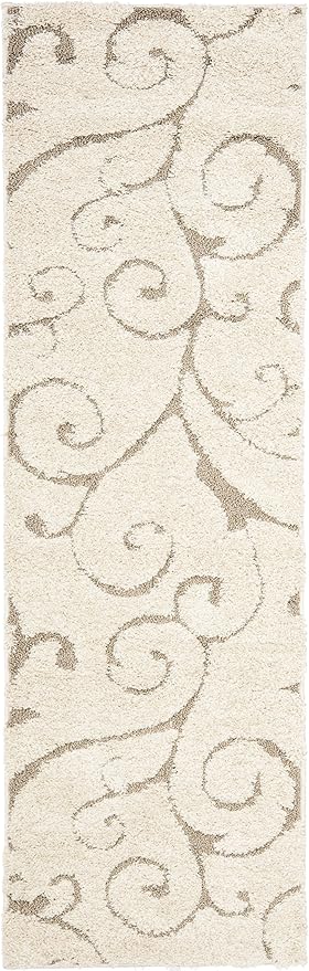 SAFAVIEH Florida Shag Collection Runner Rug - 2'3" x 7', Cream & Beige, Scroll Design, Non-Shedding & Easy Care, 1.2-inch Thick Ideal for High Traffic Areas in Living Room, Bedroom (SG455-1113)