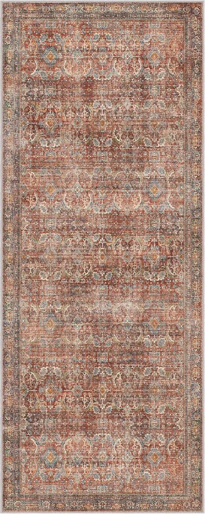 GENIMO 2x7 Runner Rugs for Hallway, Machine Washable Non Slip Vintage Rugs, Low Pile Lightweight Soft Print Rug for enrtyway, Corridor, Home Office, Kitchen, Terracotta Indigo