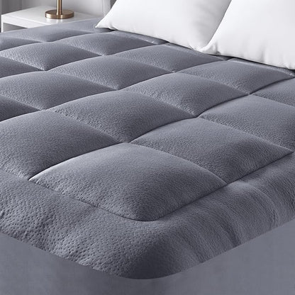 Ultra Soft Queen Size Mattress Topper - Viscose Made from Bamboo Pillow Top Mattress Pad for Back Pain Relief - Naturally Cooling for Hot Sleepers, Grey