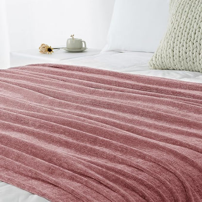 Chenille Throw Blanket for Couch 60"X 80" Twin, Soft Cozy Throws with Fringe Tassel for Bed Sofa Chair Cover, Lightweight Knitted Decorative Boho Blankets for Living Room, Mauve