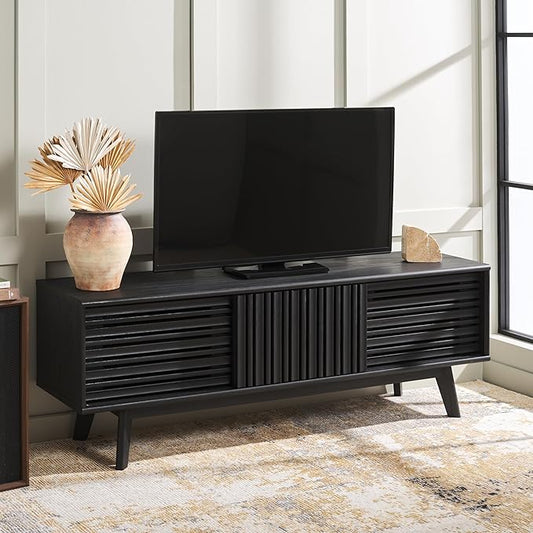 SAFAVIEH ESMA TV Stand for up to 65" Flatscreen – Black, Sliding Doors with Interior Storage, Entertainment Media Console (MED9640B)