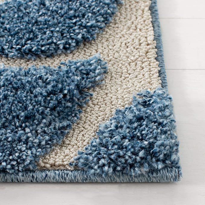 SAFAVIEH Florida Shag Collection X-Large Area Rug - 11' x 15', Light Blue & Cream, Scroll, Non-Shedding & Easy Care, 1.2-inch Thick Ideal for High Traffic Areas in Living Room, Bedroom (SG455-6011)