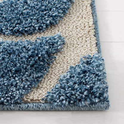 SAFAVIEH Florida Shag Collection X-Large Area Rug - 11' x 15', Light Blue & Cream, Scroll, Non-Shedding & Easy Care, 1.2-inch Thick Ideal for High Traffic Areas in Living Room, Bedroom (SG455-6011)