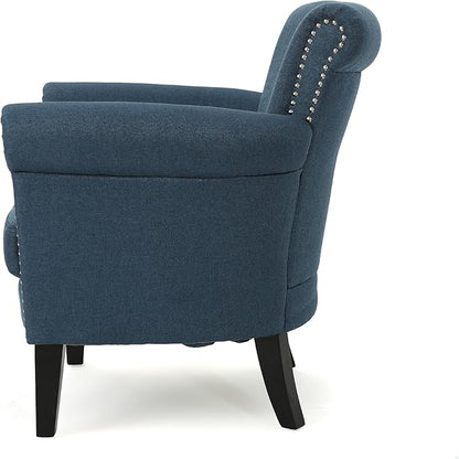 Ball & Cast Upholstered Living Room Chairs,Luxury Curved Design with Nailhead Trim and Subtly Rolled Armrests,Comfy Accent Chair Seating Furniture for Bedroom,Navy Blue
