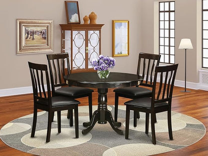 East West Furniture ANGA3-ABK-24 3 Piece Dinette Set for Small Spaces Contains a Round Kitchen Table with Pedestal and 2 Black Linen Fabric Parson Dining Chairs, 36x36 Inch, Wirebrushed Black