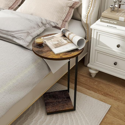 DCLRN C Table End Table Set of 2,C Shaped End Table for Round,Round Side Table is Suitable for Living Room and Bedroom.(Brown)