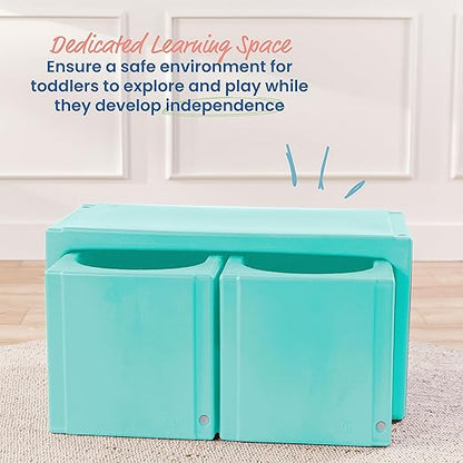 ECR4Kids Tri-Me Table and Cube Chair Set, Multipurpose Furniture, Aqua, 3-Piece