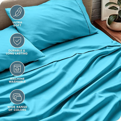 Bare Home Queen Sheet Set - Luxury 1800 Ultra-Soft Microfiber Queen Bed Sheets - Double Brushed - Deep Pockets - Easy Fit - 4 Piece Set - Bedding Sheets & Pillowcases (Queen, Aqua)