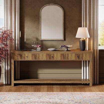 Tribesigns 70.9 inch Console Table with 3 Drawers, Extra Long Entryway Table, Wood Sofa Table Oak Furniture with Open Storage Shelves Wooden Couch Table Foyer Tables for Living Room Hallway Entrance