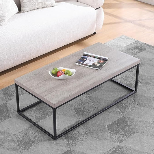 CENSI 47-Inch Grey Wash Accent Coffee Table/Center Table for Living Room, Rectangle Modern Industrial Style,Wood and Metal, Max.Loading 220 lbs. (French Oak)
